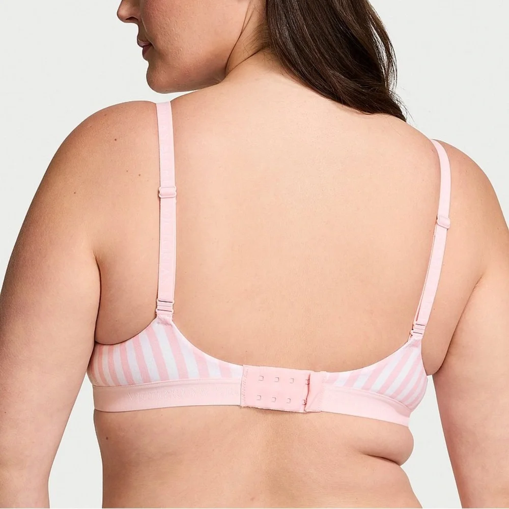 Victoria’s Secret T-SHIRT Lightly Lined Full-Coverage Cotton Bra - Pink Stripes - Picture 2 of 7